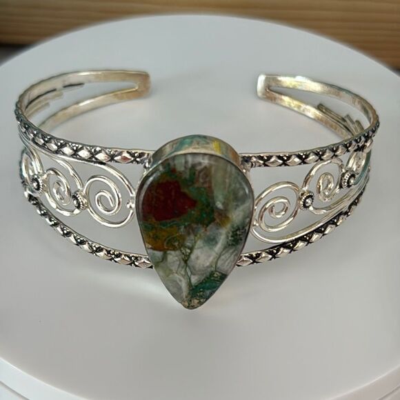 925 Sterling Silver & Chrysocolla Stone Bracelet - Picture 1 of 6